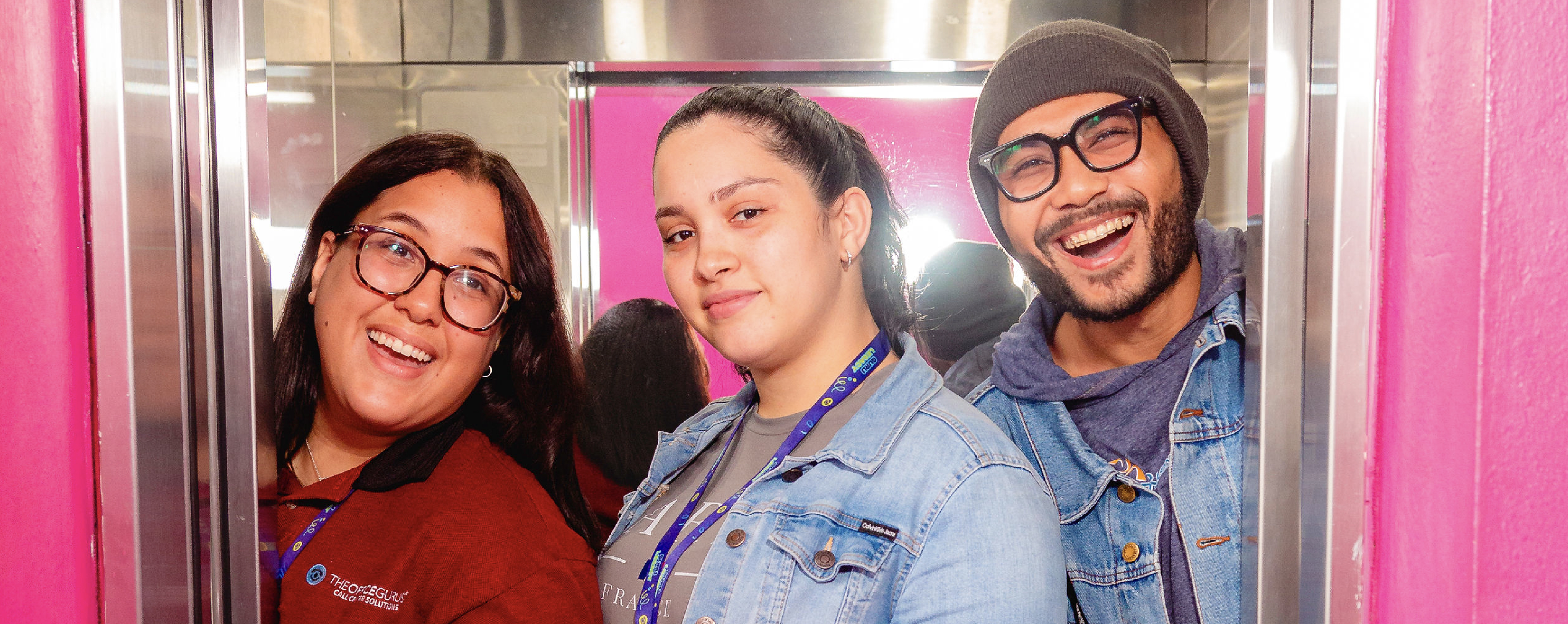 A happy group of call center employees.
